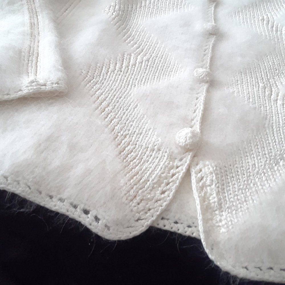 SOLD. Jacques Daniel. Angora Wool-Blend Knit Cardigan. Off-White. Small - Picture 6 of 16
